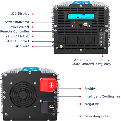 Дистанционное управление 3000 дисплей инвертора 12V 24V LCD волны синуса ватта чистый